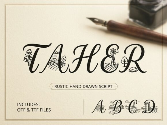 Taher: A Rustic Script Typeface for Editorial Design